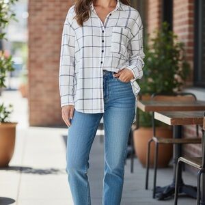 Reitmans Ivory and Charcoal & White Checkered Shirt size xl